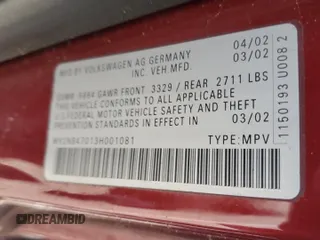 2003 Volkswagen EuroVan MV с VIN WV2NB47013H001081, выставлен на аукционе Copart как лот 82126354 с пробегом 158 433 миль миль и Чистый • Clean title. История ставок и продаж доступна на DreamBid. Изображение 13.