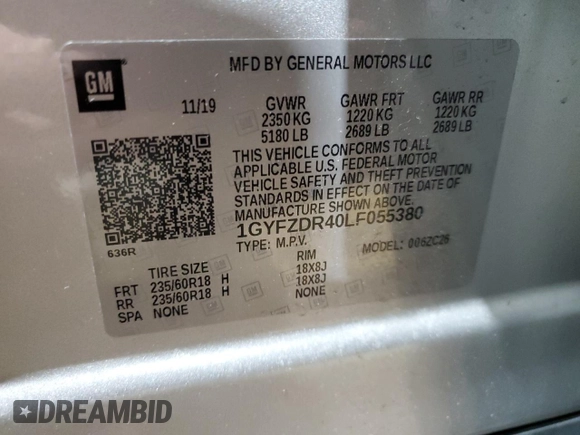 2020 Cadillac XT4 AWD Premium Luxury with VIN 1GYFZDR40LF055380, listed as a Copart auction lot 43933755 with 54,646 mi miles and Salvage Title. Bid and sale history available at DreamBid. Image 14.