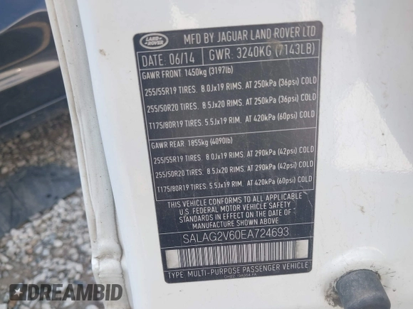 2014 Land Rover LR4 HSE с VIN SALAG2V60EA724693, выставлен на аукционе IAAI как лот 42586015 с пробегом 142 216 миль миль и . История ставок и продаж доступна на DreamBid. Изображение 9.