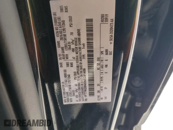 2022 Ford Super Duty F-250 SRW XL with VIN 1FT7W2BNXNEC61406, listed as a Copart auction lot 53473535 with 54,941 mi miles and Salvage Title. Bid and sale history available at carsss.com. Image 14.