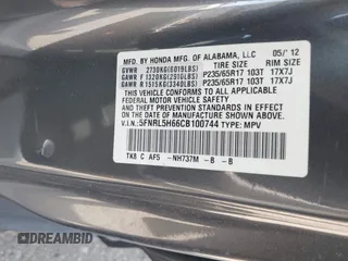 2012 Honda Odyssey EX-L с VIN 5FNRL5H66CB100744, выставлен на аукционе IAAI как лот 42162378 с пробегом 170 799 миль миль и . История ставок и продаж доступна на DreamBid. Изображение 9.