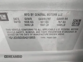 2013 Chevrolet Sonic LT with VIN 1G1JC6SG5D4210853, listed as a IAAI auction lot 42078806 with 135,837 mi miles. Bid and sale history available at carsss.com. Image 9.