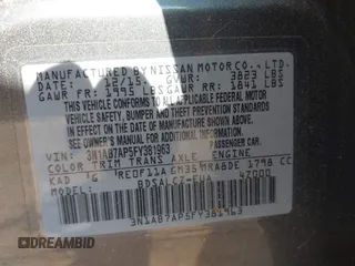 2015 Nissan Sentra SR with VIN 3N1AB7AP5FY381963, listed as a IAAI auction lot 42070732 with 106,383 mi miles and . Bid and sale history available at DreamBid. Image 9.