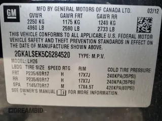 2012 GMC Terrain SLE-2 z VIN 2GKALSEK5C6284520, wystawiony jako Copart lot #55261265 z przebiegiem Nie podano mil oraz Szkoda całkowita • Salvage title. Historia ofert i sprzedaży dostępna na DreamBid. Obrazek 13.