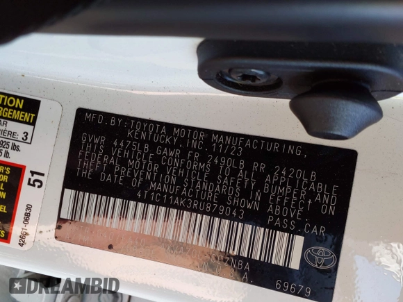 2024 Toyota Camry LE z VIN 4T1C11AK3RU879043, wystawiony jako IAAI lot #41601018 z przebiegiem 38 442 mil mil oraz . Historia ofert i sprzedaży dostępna na DreamBid. Obrazek 9.