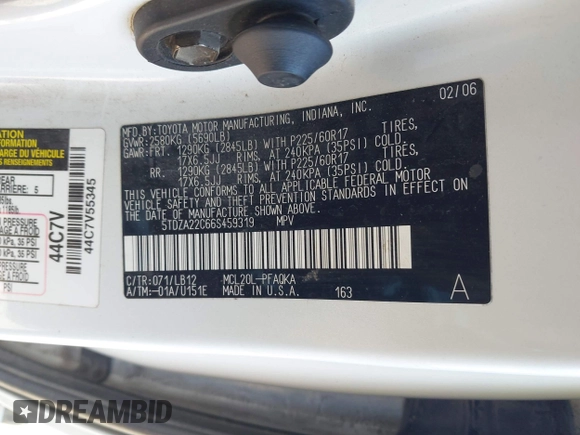 2006 Toyota Sienna XLE with VIN 5TDZA22C66S459319, listed as a IAAI auction lot 41917761 with 189,589 mi miles. Bid and sale history available at carsss.com. Image 9.