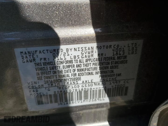 2021 Nissan Sentra SV с VIN 3N1AB8CV1MY258966, выставлен на аукционе Copart как лот 53817915 с пробегом 71 357 миль миль и Списание • Salvage title. История ставок и продаж доступна на DreamBid. Изображение 12.