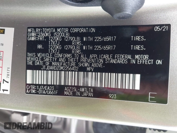 2021 Lexus NX with VIN JTJDARDZ0M2256402, listed as a IAAI auction lot 41704205 with 50,330 mi miles. Bid and sale history available at carsss.com. Image 9.