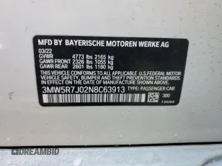 2022 BMW 3 Series 330i xDrive with VIN 3MW5R7J02N8C63913, listed as a Copart auction lot 85760924 with 0 mi miles and Salvage Title. Bid and sale history available at carsss.com. Image 12.