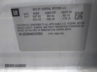 2012 Chevrolet Sonic LT z VIN 1G1JC5SH4C4107831, wystawiony jako IAAI lot #42344605 z przebiegiem 110 790 mil mil oraz . Historia ofert i sprzedaży dostępna na DreamBid. Obrazek 9.