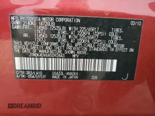 2010 Toyota RAV4 Ltd with VIN JTMDK4DV6A5092843, listed as a Copart auction lot 50541035 with 108,964 mi miles and Salvage Title. Bid and sale history available at carsss.com. Image 15.