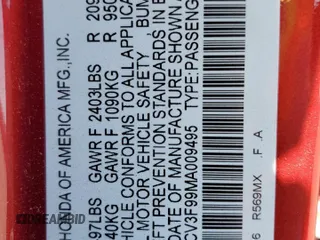 2021 Honda Accord Touring with VIN 1HGCV3F99MA009495, listed as a Copart auction lot 54796265 with 16,698 mi miles and Salvage title. Bid and sale history available at DreamBid. Image 12.
