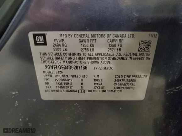 2013 Chevrolet Equinox LTZ with VIN 2GNFLGE34D6207136, listed as a Copart auction lot 47862685 with 124,654 mi miles and Salvage Title. Bid and sale history available at carsss.com. Image 13.