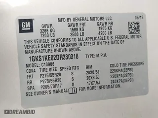 2013 GMC Yukon XL SLT with VIN 1GKS1KE02DR330318, listed as a IAAI auction lot 41526110 with 187,699 mi miles. Bid and sale history available at carsss.com. Image 9.