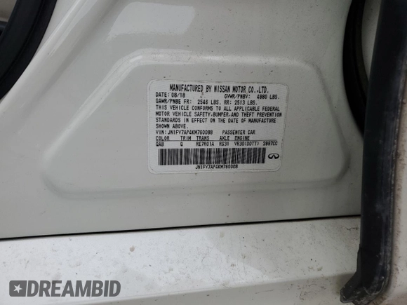 2019 Infiniti Q50 Red Sport 400 with VIN JN1FV7AP4KM760088, listed as a Copart auction lot 56147365 with 106,541 mi miles and Salvage title. Bid and sale history available at DreamBid. Image 12.