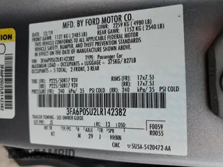 2020 Ford Fusion Plug-In Hybrid Titanium with VIN 3FA6P0SU2LR142382, listed as a Copart auction lot 44927065 with 0 mi miles and Salvage Title. Bid and sale history available at carsss.com. Image 12.
