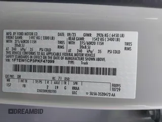 2023 Ford F-150 XL с VIN 1FTEW1CP3PKF47099, выставлен на аукционе IAAI как лот 42309722 с пробегом 25 057 миль миль и . История ставок и продаж доступна на DreamBid. Изображение 9.