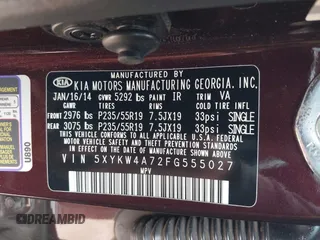 2015 Kia Sorento SX Limited with VIN 5XYKW4A72FG555027, listed as a IAAI auction lot 41884409 with 107,070 mi miles. Bid and sale history available at carsss.com. Image 9.