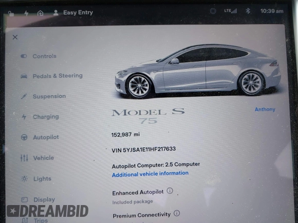 2017 Tesla Model S 60 z VIN 5YJSA1E11HF217633, wystawiony jako IAAI lot #42586913 z przebiegiem 152 987 mil mil oraz . Historia ofert i sprzedaży dostępna na DreamBid. Obrazek 7.