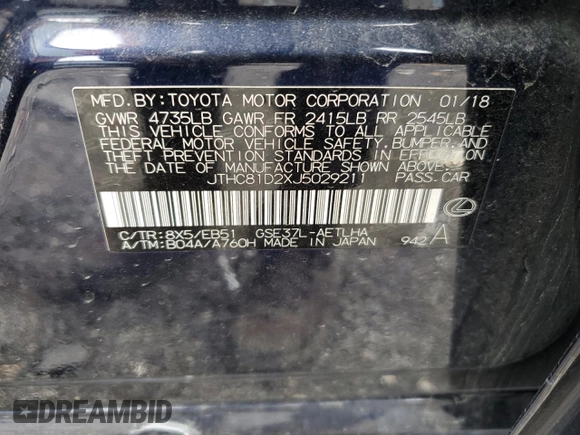 2018 Lexus IS with VIN JTHC81D2XJ5029211, listed as a Copart auction lot 84718274 with 28,290 mi miles and Salvage Title. Bid and sale history available at carsss.com. Image 12.