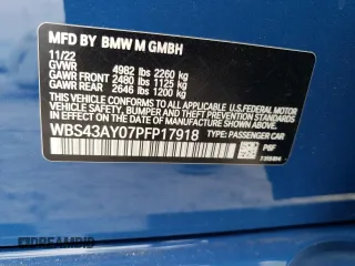2023 BMW M3 Competition xDrive with VIN WBS43AY07PFP17918, listed as a Copart auction lot 58379405 with 11,581 mi miles and Salvage title. Bid and sale history available at DreamBid. Image 12.
