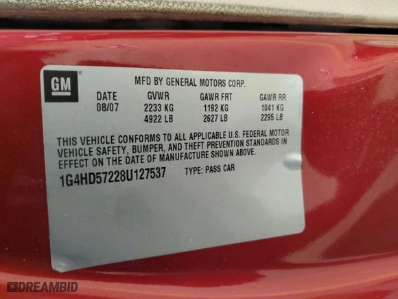 2008 Buick Lucerne CXL with VIN 1G4HD57228U127537, listed as a Copart auction lot 48284585 with 184,412 mi miles and Salvage Title. Bid and sale history available at carsss.com. Image 12.