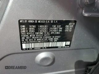 2022 Honda HR-V LX with VIN 3CZRU5H31NM702317, listed as a Copart auction lot 46328015 with 26,531 mi miles and Non repairable. Bid and sale history available at DreamBid. Image 13.