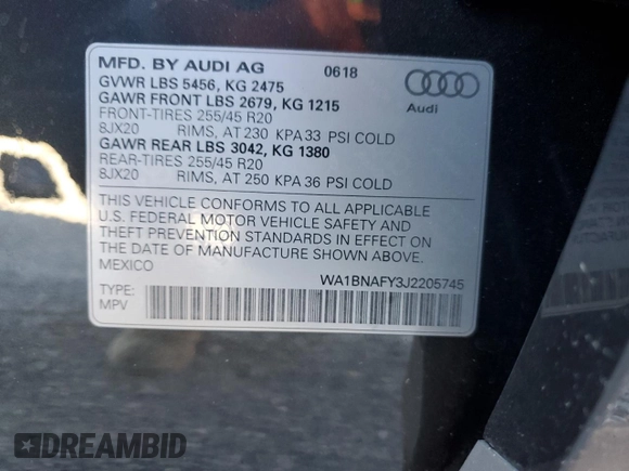 2018 Audi Q5 Premium Plus with VIN WA1BNAFY3J2205745, listed as a Copart auction lot 65726912 with 35,570 mi miles. Bid and sale history available at carsss.com. Image 13.