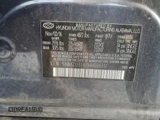 2017 Hyundai Santa Fe 2.4L with VIN 5NMZU3LB7HH026312, listed as a Copart auction lot 54841725 with 148,463 mi miles and Salvage title. Bid and sale history available at DreamBid. Image 12.
