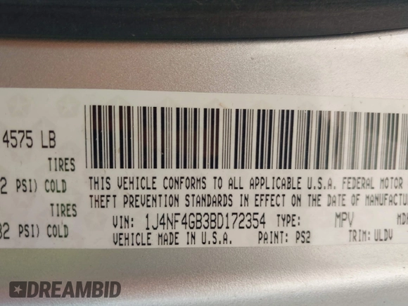2011 Jeep Patriot Latitude X with VIN 1J4NF4GB3BD172354, listed as a IAAI auction lot 42189978 with 147,266 mi miles and . Bid and sale history available at DreamBid. Image 9.
