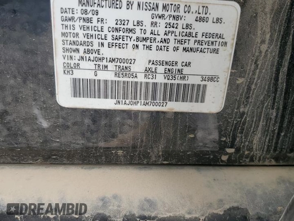 2010 Infiniti EX with VIN JN1AJ0HP1AM700027, listed as a Copart auction lot 61242935 with 204,033 mi miles and Salvage title. Bid and sale history available at DreamBid. Image 12.