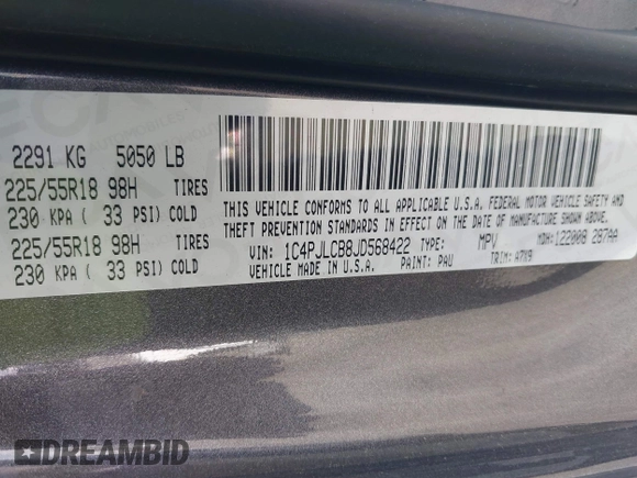 2018 Jeep Cherokee Latitude Tech Connect z VIN 1C4PJLCB8JD568422, wystawiony jako IAAI lot #42076237 z przebiegiem 88 382 mil mil oraz . Historia ofert i sprzedaży dostępna na DreamBid. Obrazek 9.