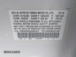 2017 Honda Fit LX with VIN JHMGK5H58HS007072, listed as a IAAI auction lot 42492506 with 160,878 mi miles and . Bid and sale history available at DreamBid. Image 9.