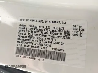 2019 Honda Odyssey EX-L with VIN 5FNRL6H76KB101969, listed as a IAAI auction lot 41985816 with 107,309 mi miles. Bid and sale history available at carsss.com. Image 9.