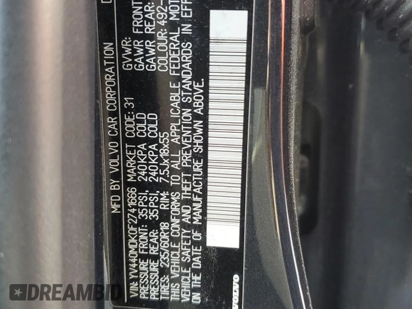 2015 Volvo XC60 T5 Drive-E Premier z VIN YV440MDK0F2741666, wystawiony jako Copart lot #53102915 z przebiegiem Nie podano mil oraz Szkoda całkowita • Salvage title. Historia ofert i sprzedaży dostępna na DreamBid. Obrazek 14.