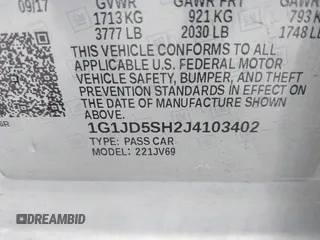 2018 Chevrolet Sonic LT with VIN 1G1JD5SH2J4103402, listed as a IAAI auction lot 41997793 with 125,347 mi miles and . Bid and sale history available at DreamBid. Image 9.