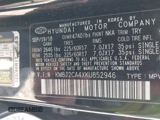 2019 Hyundai Tucson SE with VIN KM8J2CA4XKU852946, listed as a IAAI auction lot 41784214 with 120,857 mi miles. Bid and sale history available at carsss.com. Image 9.