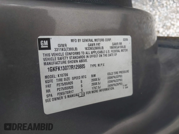 2007 GMC Yukon SLT z VIN 1GKFK13077R129885, wystawiony jako IAAI lot #42184207 z przebiegiem 264 848 mil mil oraz . Historia ofert i sprzedaży dostępna na DreamBid. Obrazek 9.