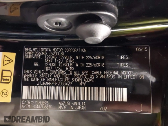 2015 Lexus NX 200t with VIN JTJBARBZ5F2033429, listed as a IAAI auction lot 41437851 with 79,799 mi miles. Bid and sale history available at carsss.com. Image 9.
