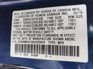 2016 Honda CR-V EX-L with VIN 2HKRM3H73GH535979, listed as a IAAI auction lot 41491448 with 100,700 mi miles. Bid and sale history available at carsss.com. Image 9.
