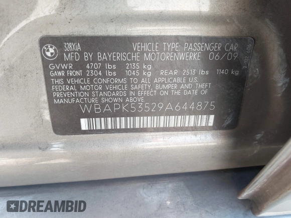 2009 BMW 3 Series 328i xDrive z VIN WBAPK53529A644875, wystawiony jako IAAI lot #42247084 z przebiegiem 158 903 mil mil oraz . Historia ofert i sprzedaży dostępna na DreamBid. Obrazek 9.