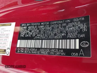 2018 Lexus RC with VIN JTHHZ5BC2J5018533, listed as a IAAI auction lot 41639355 with 68,657 mi miles. Bid and sale history available at carsss.com. Image 9.