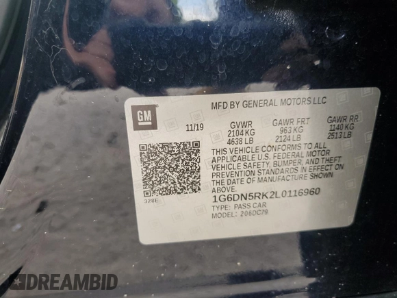 2020 Cadillac CT5 Premium Luxury with VIN 1G6DN5RK2L0116960, listed as a Copart auction lot 60214775 with Not provided miles and Salvage title. Bid and sale history available at DreamBid. Image 12.