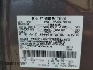 2011 Ford F-150 XL с VIN 1FTFW1EF4BFD05335, выставлен на аукционе Copart как лот 61500975 с пробегом 62 438 миль миль и Списание • Salvage title. История ставок и продаж доступна на DreamBid. Изображение 13.