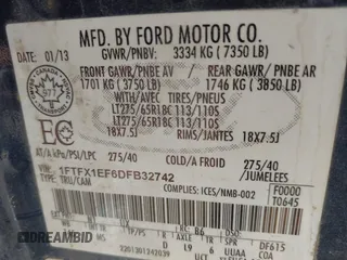 2013 Ford F-150 XL with VIN 1FTFX1EF6DFB32742, listed as a IAAI auction lot 42599093 with 166,933 mi miles and . Bid and sale history available at DreamBid. Image 9.