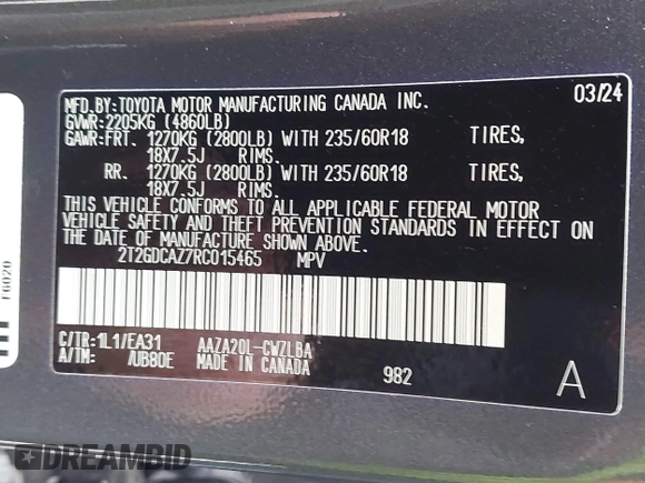 2024 Lexus NX 250 Premium z VIN 2T2GDCAZ7RC015465, wystawiony jako IAAI lot #42171196 z przebiegiem 14 322 mil mil oraz . Historia ofert i sprzedaży dostępna na DreamBid. Obrazek 9.