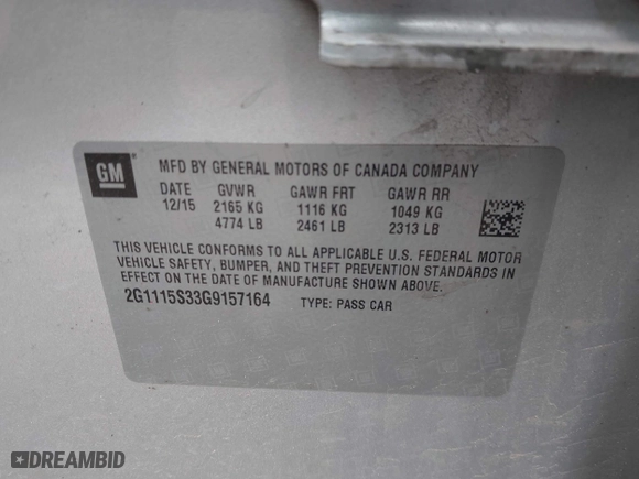 2016 Chevrolet Impala LT with VIN 2G1115S33G9157164, listed as a IAAI auction lot 41943269 with 112,858 mi miles. Bid and sale history available at carsss.com. Image 9.