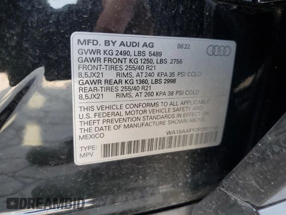 2023 Audi Q5 Sportback S line Premium Plus with VIN WA15AAFY3P2011105, listed as a Copart auction lot 58614205 with 37,714 mi miles and Salvage title. Bid and sale history available at DreamBid. Image 13.