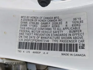 2019 Honda Civic Sedan LX with VIN 2HGFC2F62KH573149, listed as a IAAI auction lot 41575660 with 104,139 mi miles. Bid and sale history available at carsss.com. Image 9.