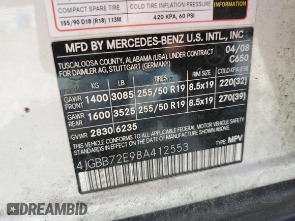 2008 Mercedes-Benz M 550 z VIN 4JGBB72E98A412553, wystawiony jako Copart lot #61350025 z przebiegiem 154 355 mil mil oraz Czysty tytuł • Clean title. Historia ofert i sprzedaży dostępna na DreamBid. Obrazek 13.
